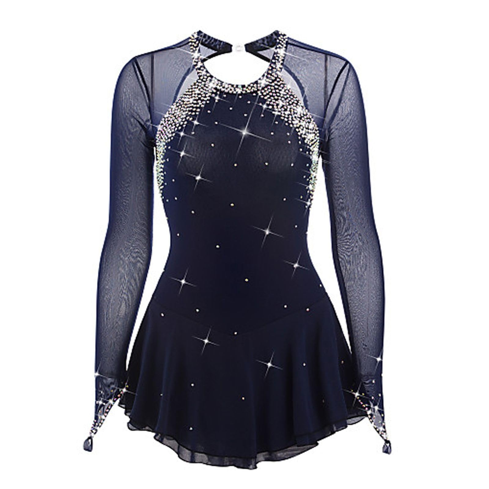 LIUHUO Falda de patinaje para mujer, disfraz de patinaje, vestido de patinaje artístico simple y generoso para mujer, azul marino, 12- 15 años