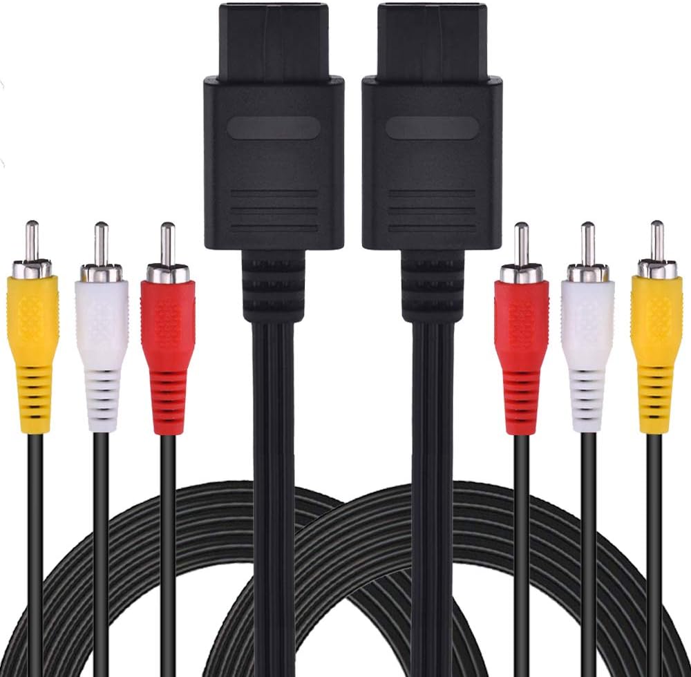 2Pcs Pack TPFOON 6ft Composite AV Cable Cord Compatible with Nintendo 64 N64, Super Nintendo SNES, Gamecube GC