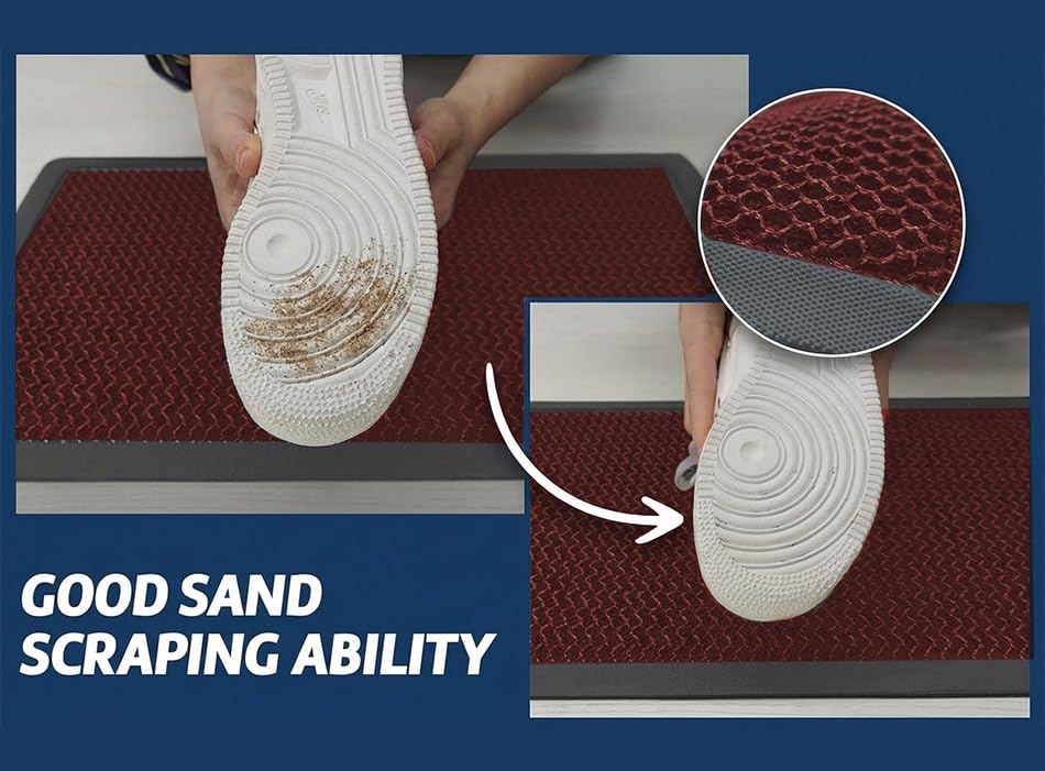 Image of Muddy Mat Mesh Quick-Dry Door Mat - Heavy-Duty, Sand & Dirt Trapper for Outdoor & Indoor, Ideal for Entrance, Mudrooms, Patios & Garages, Low-Profile, Non-Slip, Washable - Red 17 inchx30 inchx0.4 inch