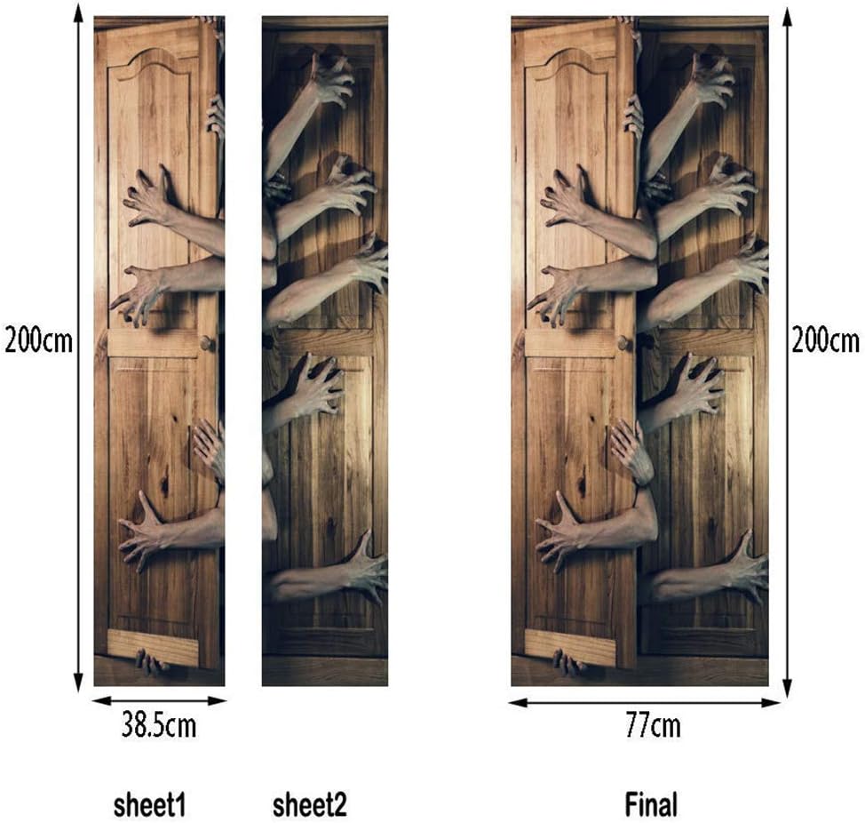 Halloween Trick or Treat Door Stickers, Scary 3D Creative Wall Decal Stickers Window Door Sticker Haunted Houses Props Decorations Halloween Party Decors Made in China