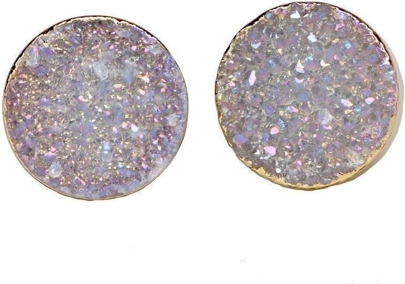 White Lilac Druzy Stud Earrings- Gold Edged- Real Drusy Quartz Gemstone- Women's Jewelry Gift Idea- 10mm