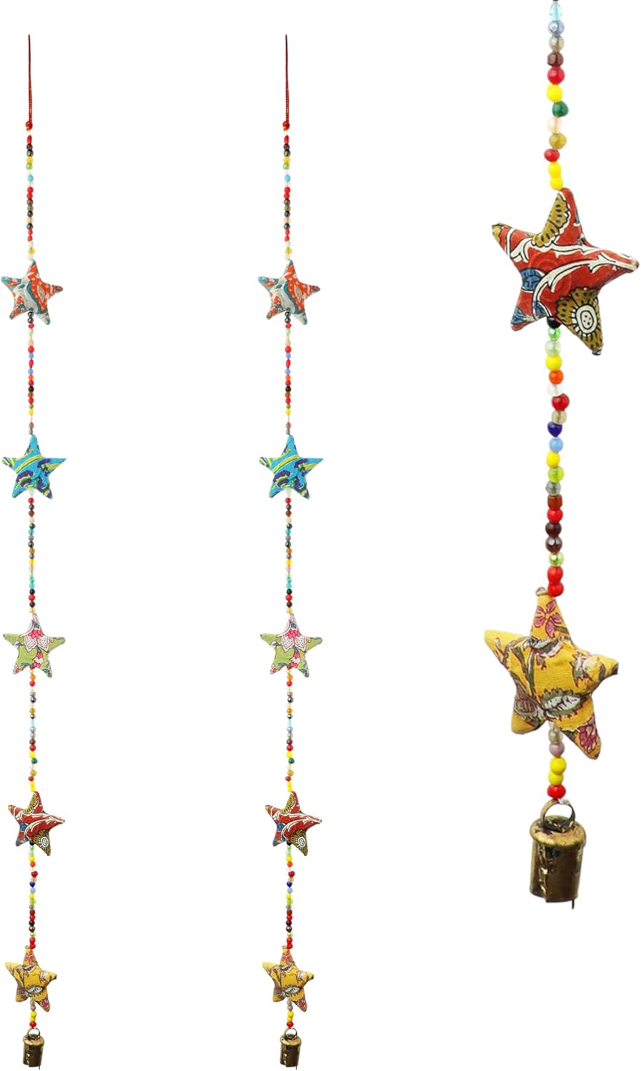 Set of 2 Door Hanging Colorful Decorative 5 Fabric Star String for Indian Festival Indian Traditional Decorations Indoor Wall Temple Bedroom Home Party Decor Gifting Ideas (Size:-38")(Multicolor)