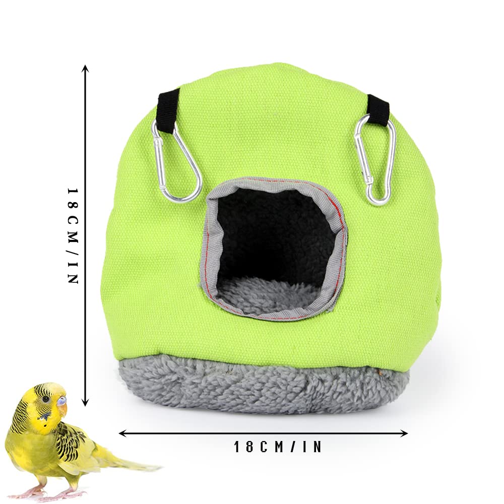 Hiver Chaud Nid D'oiseau Maison, Cabane pour Perroquet, Nid D'oiseau pour Animaux de Compagnie Hiver, Cabane Pendaison de Peluche Suspendu Cage, Rond Doux Nid D'oiseau, Perroquet Nid (Vert)