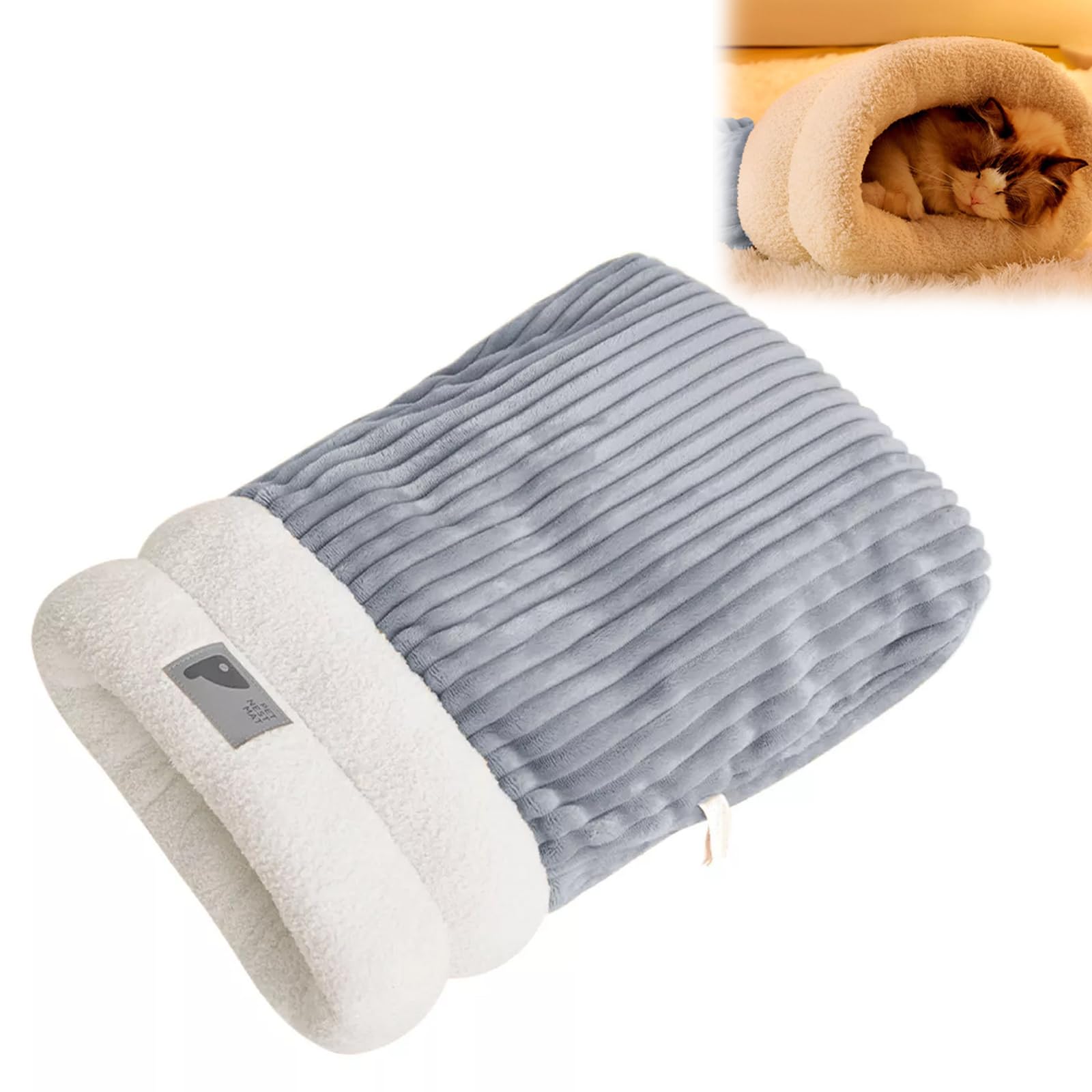 Washable Soft Comfortable Cat Sleeping Bag, 360Wrap Pet Bed for Cats, Gray, 17.32x14.57in