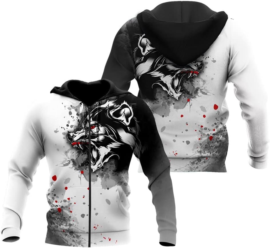 Viking Men's Fenrir Wolf Tattoo Pullover Hoodie 3D Full Print Fashion Casual Jacket Nordic Harajuku Zip Sweatshirt