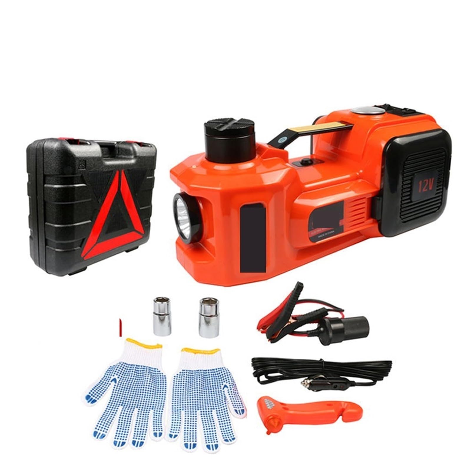 JVDDI Hydraulic Jack Car Jack 12V 5T 45cm 3 In 1 Electric Hydraulic Floor Rolling Tire Inflator Pump LED Flashlight Safe Hammer Repair Tool for Vehicle SUV Van Truck Repair