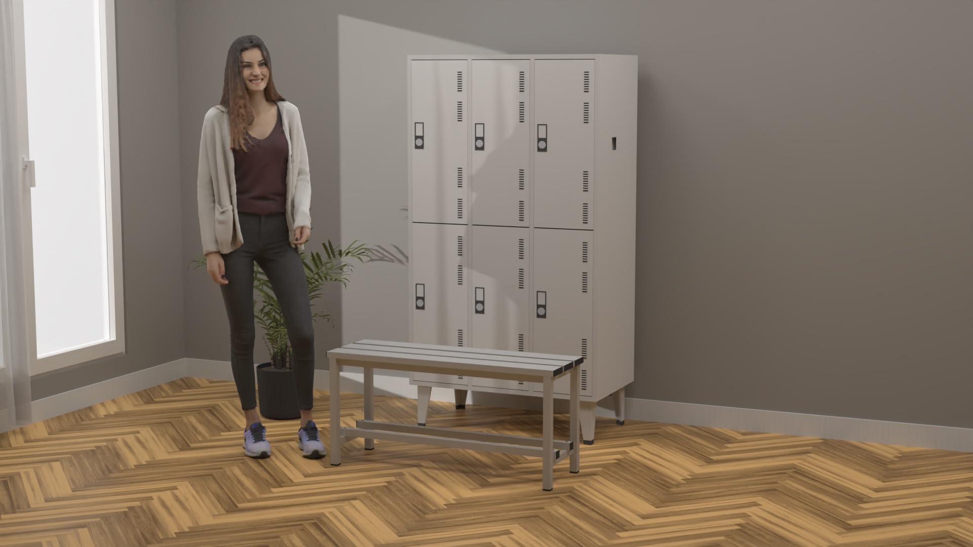 Spacio Banc métallique Norrköping style nordique pour usage professionnel ou à la maison, pour vestiaires, chambre, décoration même en extérieur. Banc pour personnes en acier blanc (1 mètre)