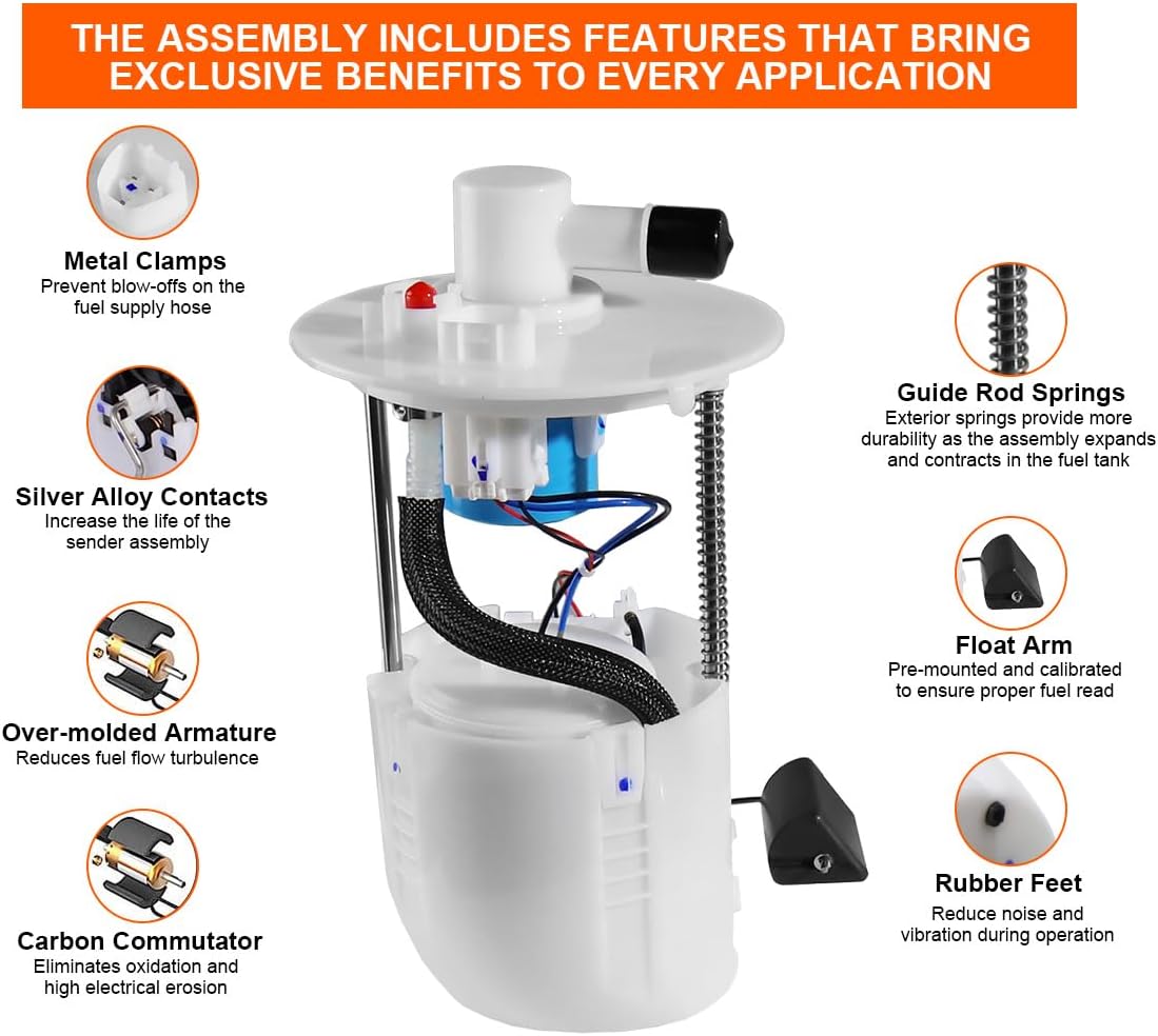 E8874M Fuel Pump Assembly, For Toyota Corolla 1.8L 2005-2018, 2.4L 2009-2010, For Matrix 1.8L 2005-2013, For Pontiac Vibe L4 1.8L/2.4L 2009-2010, Replace# E3781M, SP9165M