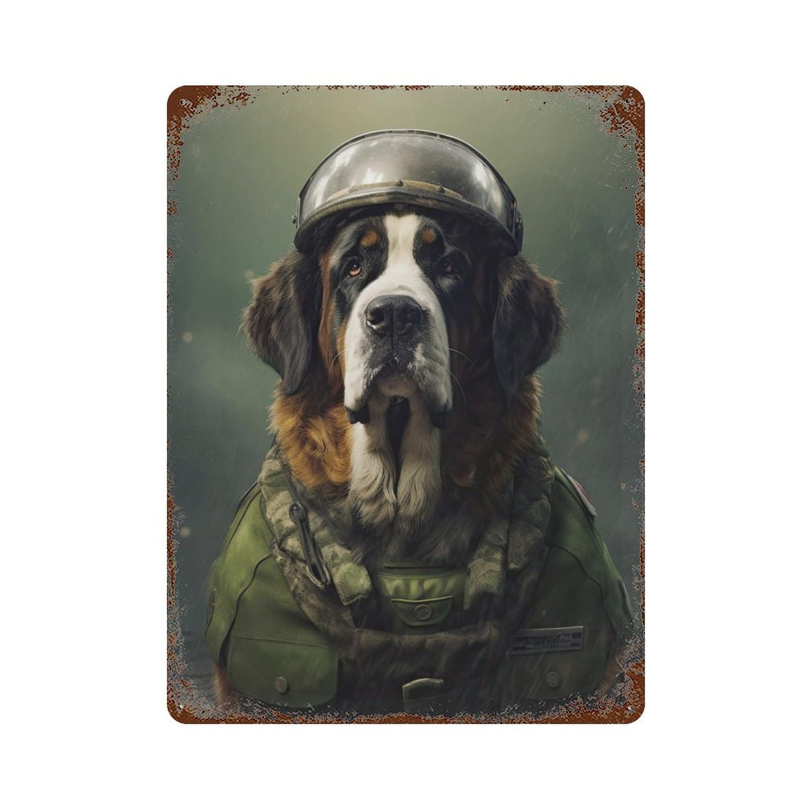 Rust Effect Saint Bernard Soldier Vintage Rust Metal Sign 15.7"x11.8", Classic Wall Plaque for Shed, Workshop And Garage Wall Decor