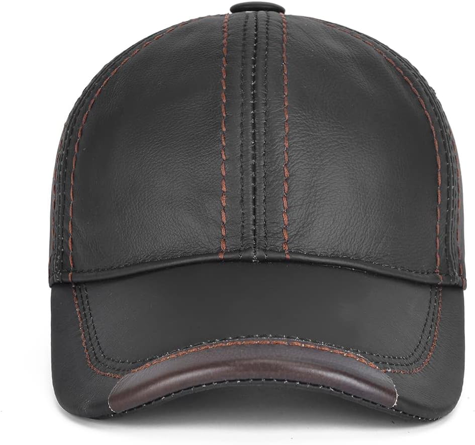 Gudessly Adjustable Men's Genuine Cowhide Leather Baseball Cap for Fall Winter Outdoor Sports Hat - Image 2