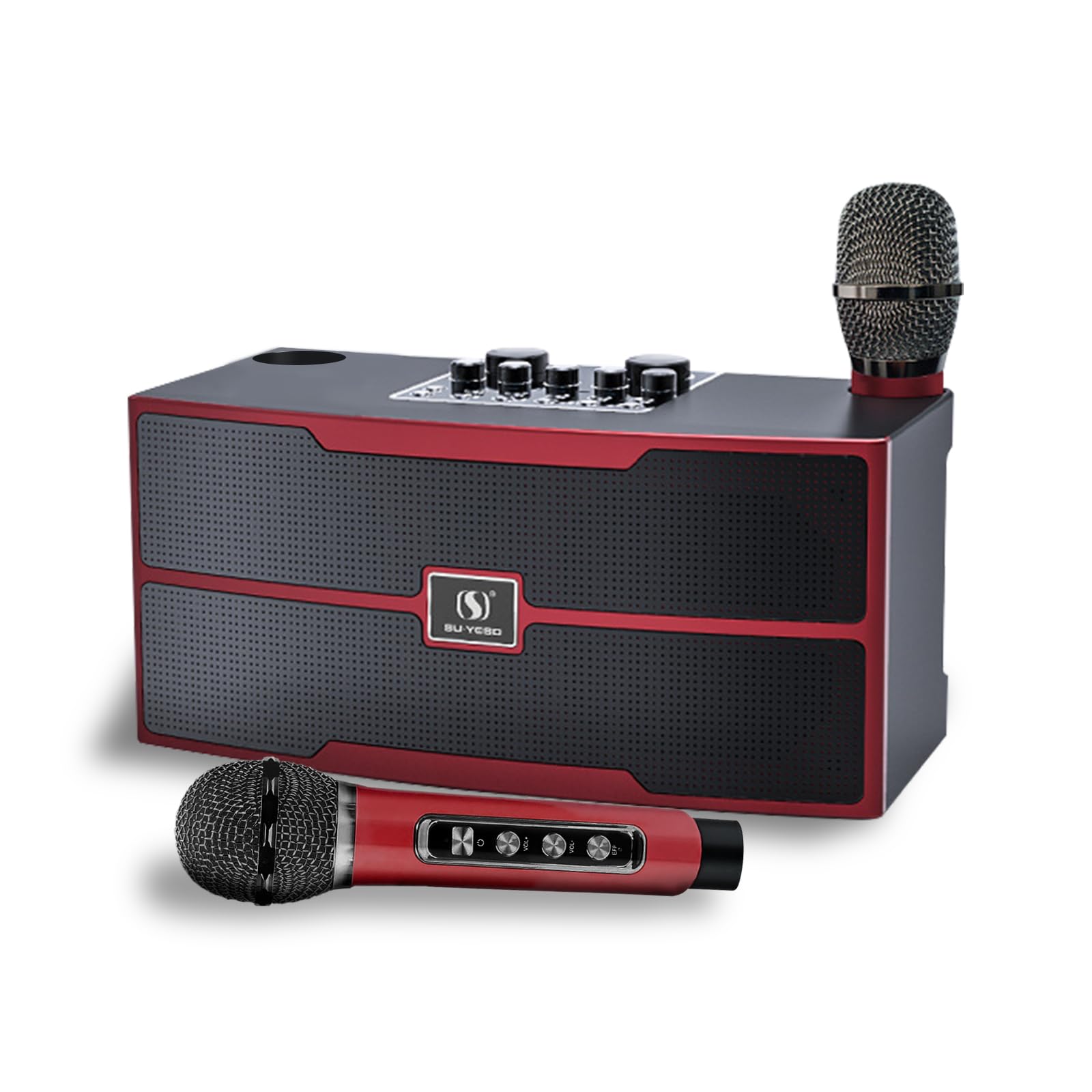 ACHASKaraoke Machine, Portable Bluetooth Karaoke PA Speaker System with 2 Wireless Microphones, Home Singing Machine for Indoor Outdoor Party, Family Party(Red)