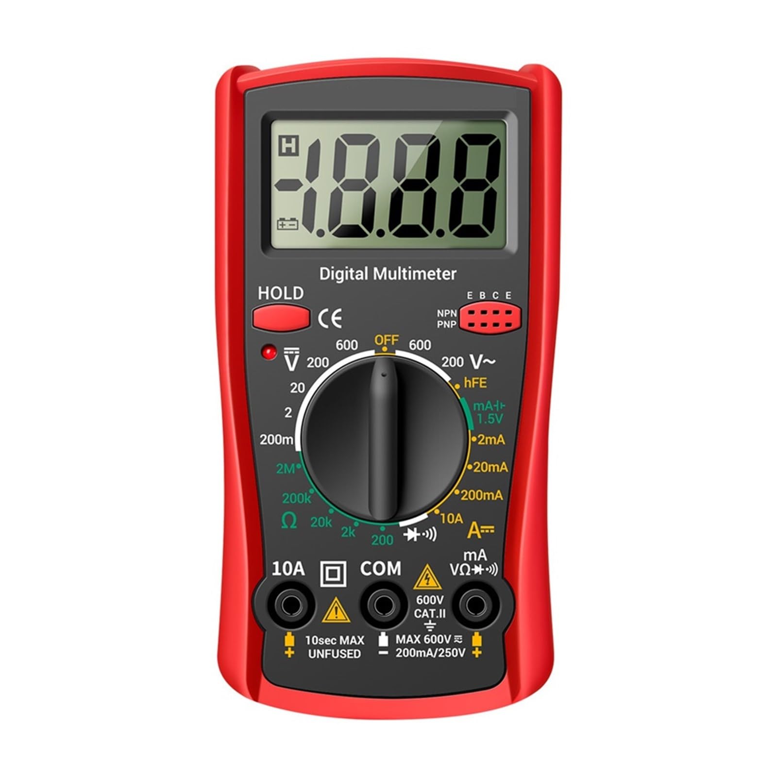 Tester Multimetru 2000 Liczy Inteligentny Multimetr Przenośny AC DC Tester Woltomierz Amperomierz Ohm Napięcie Prądu Rezystancja Miernik Częstotliwości Precyzja Bezpieczny(Red)