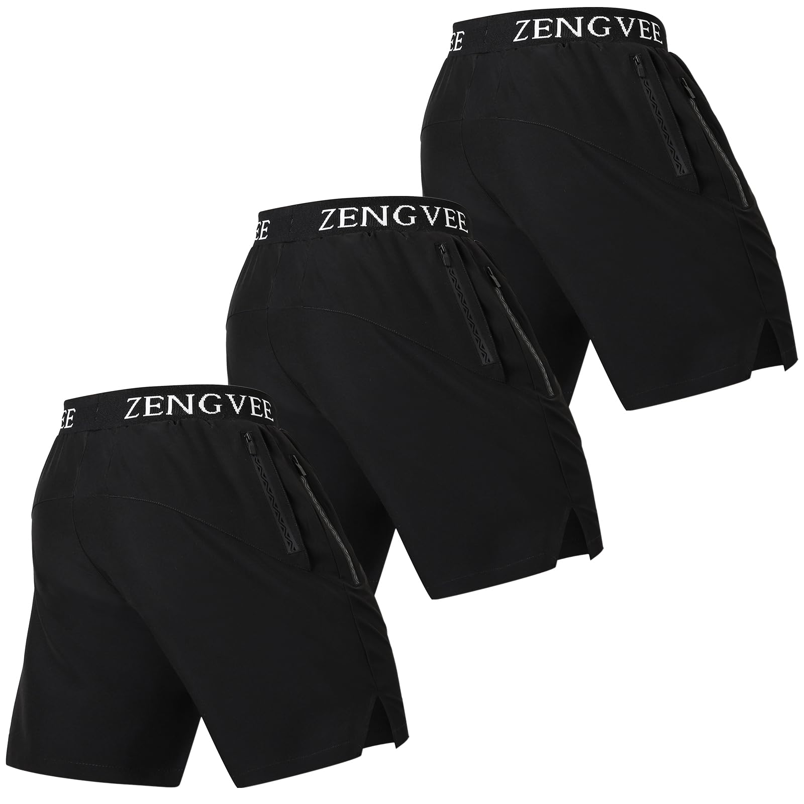 ZENGVEE 3 Pack Mens Athletic Running Shorts with Zipper Pockets Quick Dry Lightweight Gym Shorts Workout Casual