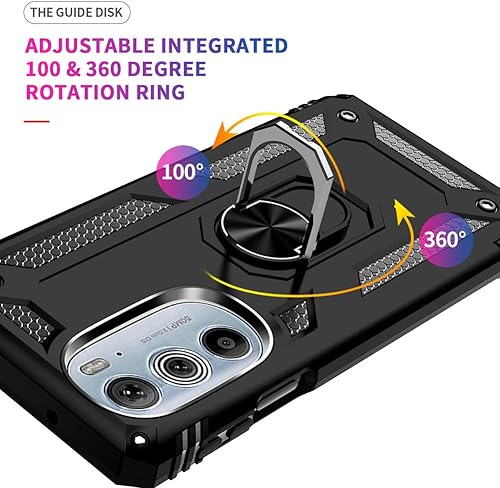 Miniatura 4 de Androgate Funda para Motorola Moto Edge Plus 2022, Edge+ 2022 con protector de pantalla HD, soporte de anillo de metal de grado militar, prueba de