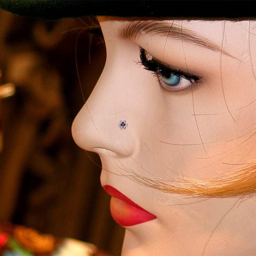 20 Pieces Box Set Filigree Flower with Crystal Stone Design 22 Gauge 925 Sterling Silver Nose Pin - Nose Stud - Tiny Nose Ring - Nose Piercing Body Jewelry
