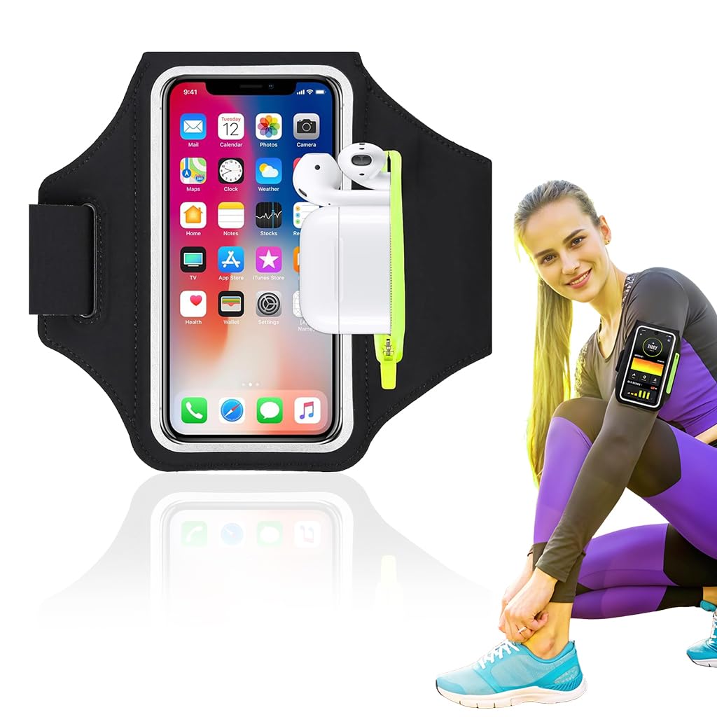Proberos® Running Armband for Men & Women, 6.7'' Touchscreen Phone Holder with Zipper Pouch, Key/Card Pocket, Adjustable Sweatproof Gym Sports Arm Band, Lightweight & Secure Fit for Workouts