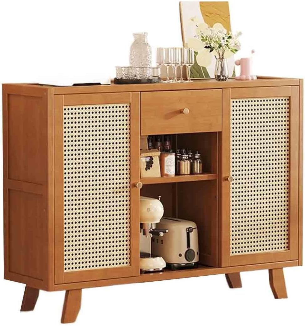 Sideboard Cabinet Wicker Sideboard Integrated with Wall Multi-Functional Kitchen Storage Double Doors with Drawers Console Coffee Table