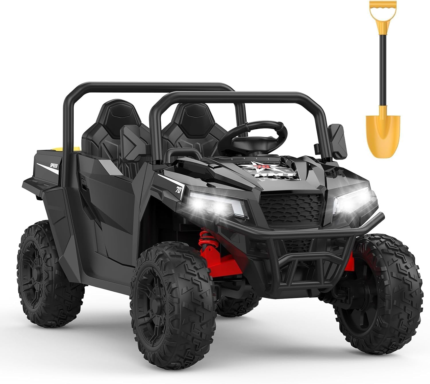 GarveeTech Leistungsstarkes 24V Kinder Elektroauto UTV Buggy – 2-Sitzer, 4x4 Allradantrieb, 4x550W Motoren, 2,4G Fernbedienung, Musik & LED-Licht, 3 Geschwindigkeiten, Offroad Spielzeug ab 3 Jahren,