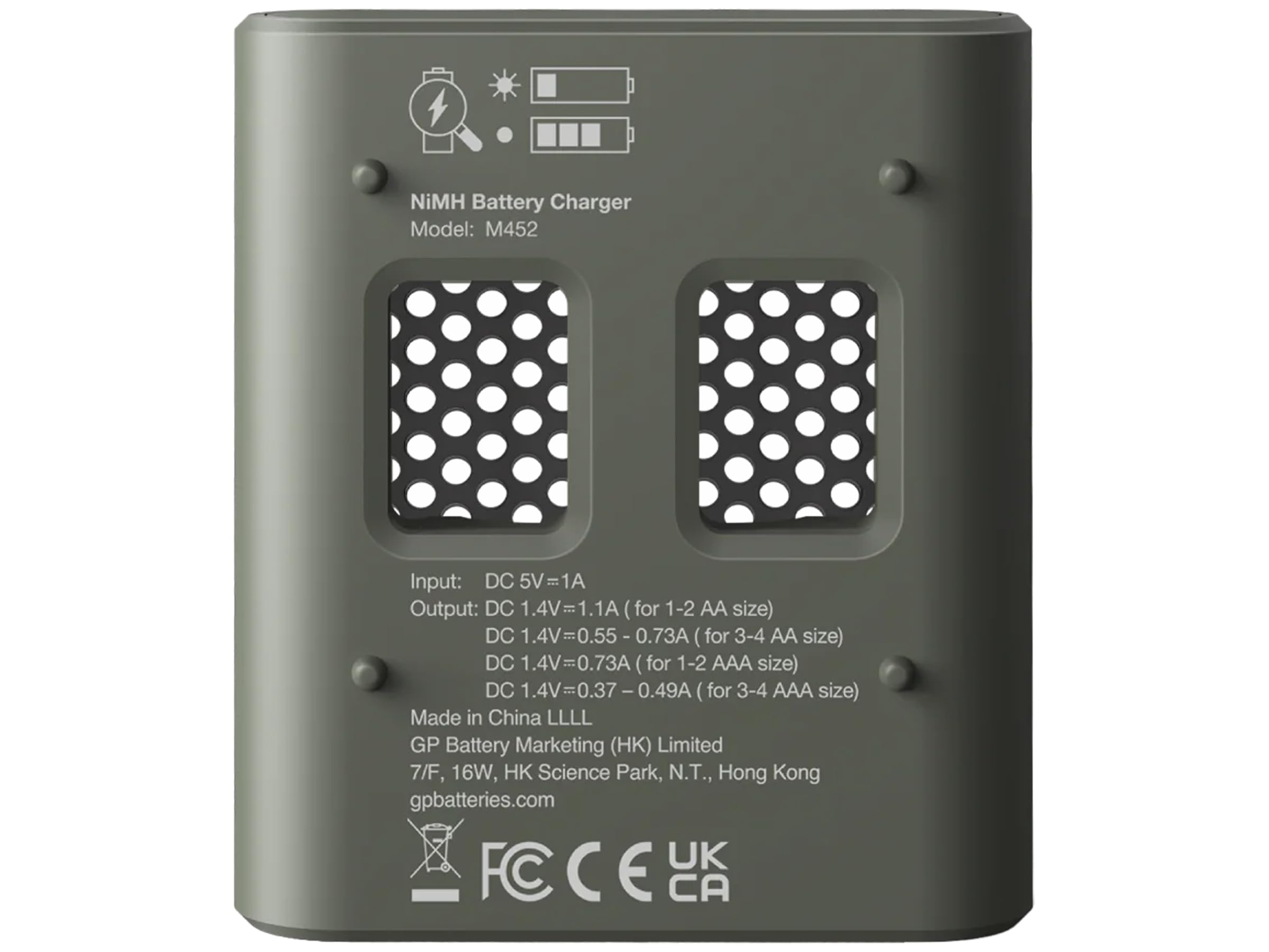 GP M452 - Cargador rápido USB con 4 pilas de 2600 AA