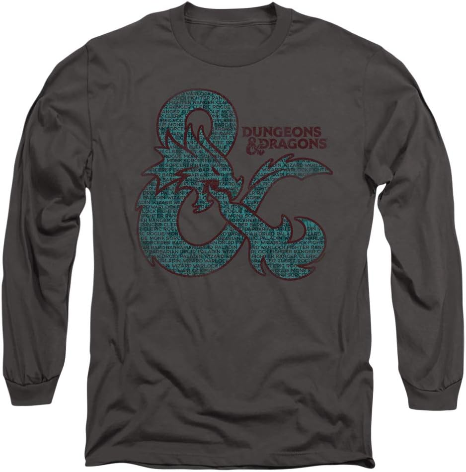 Dungeons & Dragons Ampersand Classes Unisex Adult Long-Sleeve T Shirt for Men and Women, Charcoal, Large