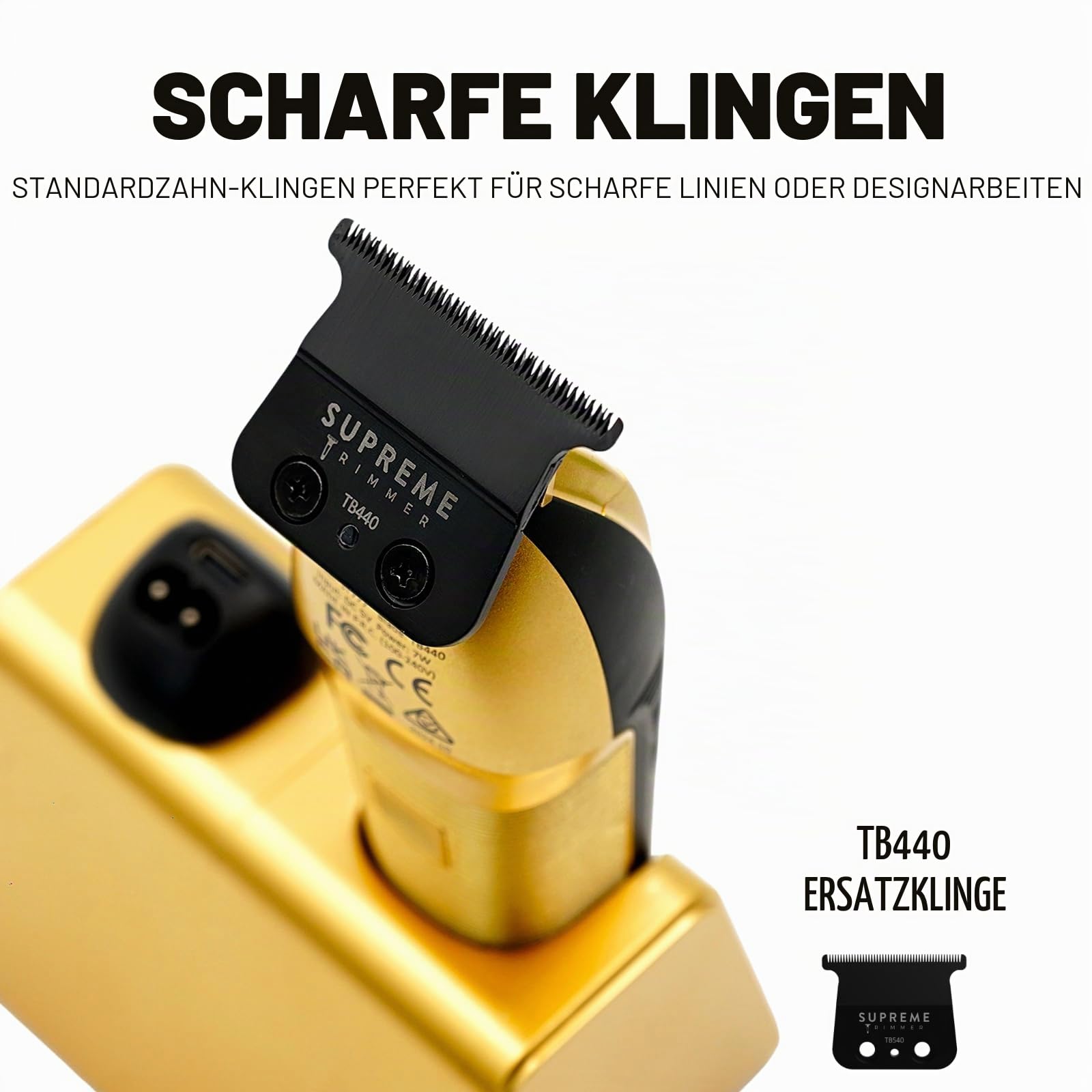 Supreme Trimmer Recharge ST777 – Professional Barber Trimmer with 2 Removable Batteries | 8000 RPM Motor, Smart Charging Dock, USB-C Fast Charge (Gold)
