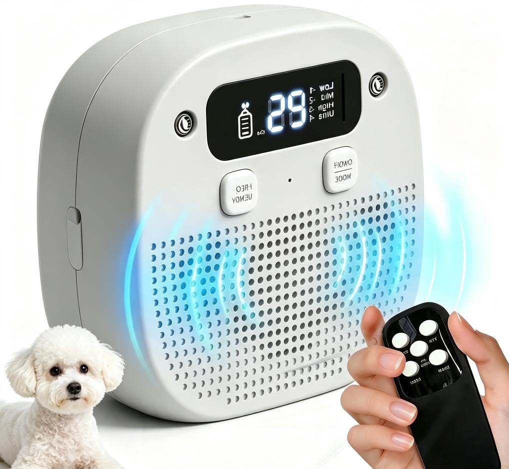 Appareil de contrôle des aboiements pour chiens avec télécommande, technologie ultrasonique et capteur, rechargeable, étanche, modes et fréquences réglables, boîte à aboiements intérieur et extérieur