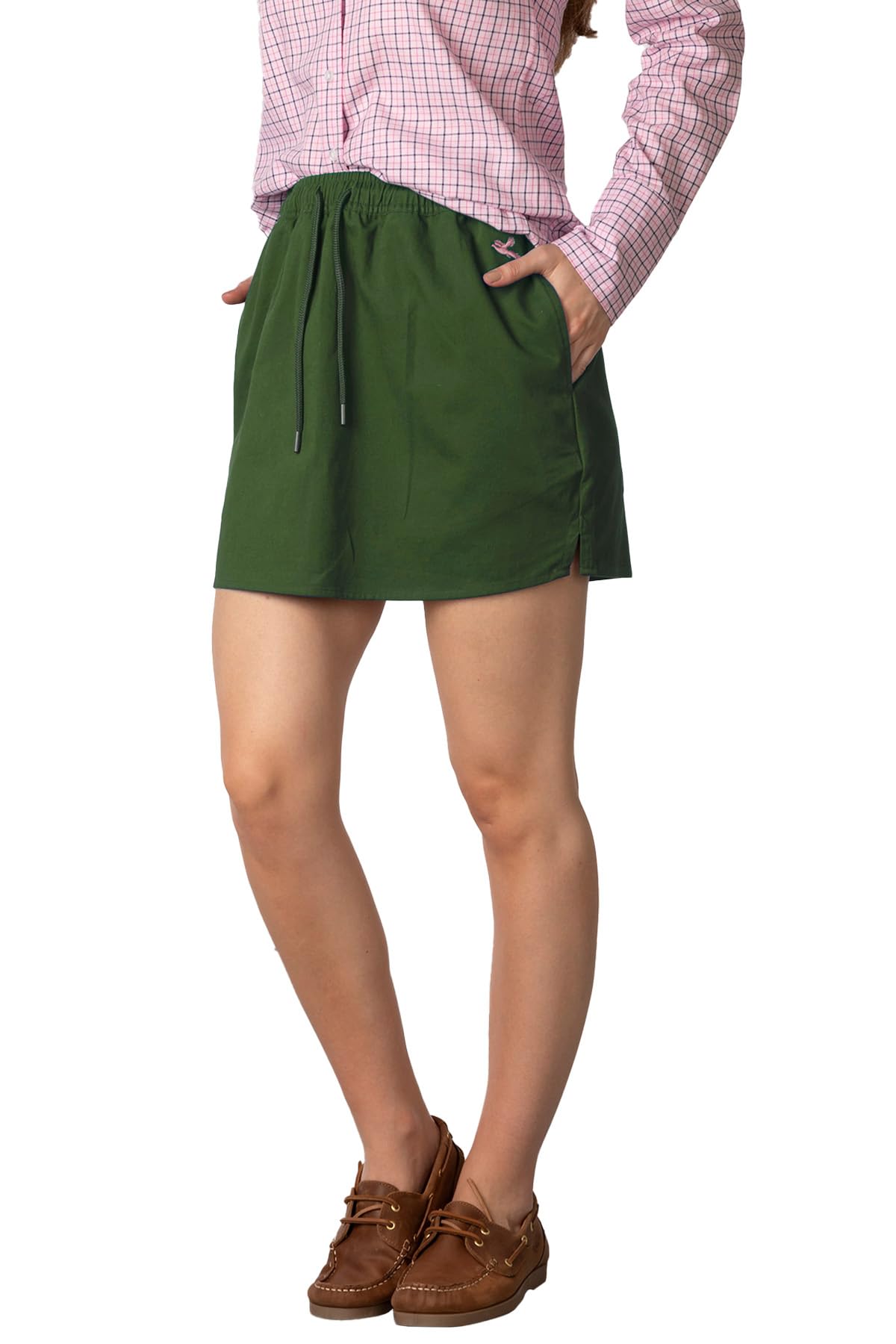 Rydale Women's Olive Cotton Skirt Elastic Waist Mini Skirt Stretch Twill High Waisted Skirts (As8, Numeric, Numeric_12, Regular, Regular, )