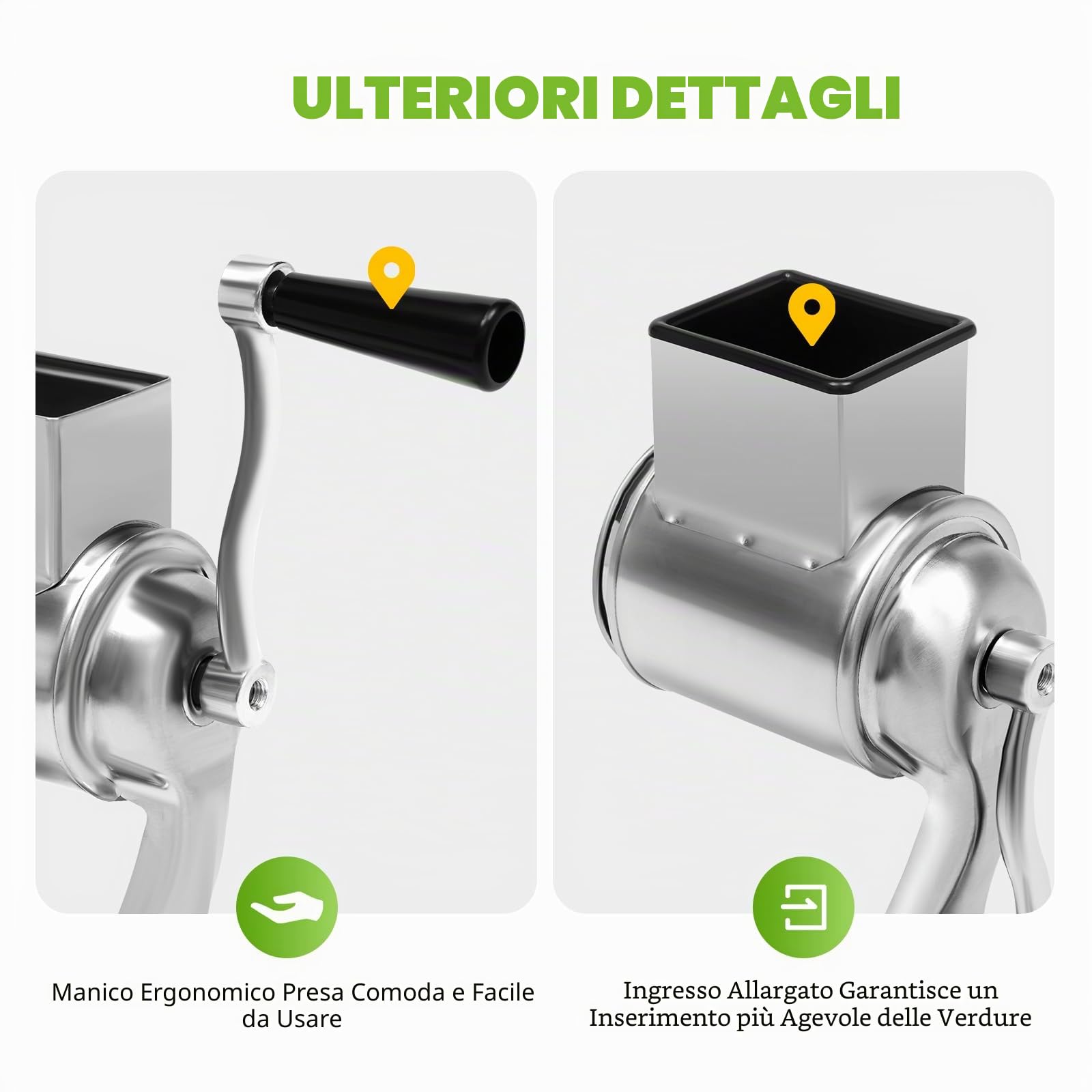 Grattugia a tamburo in acciaio inox, per patate, con 5 tamburi, ideale per cetrioli, formaggi e noci, carote