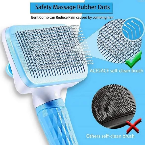 Self Cleaning Slicker Brush, Pet Grooming Shedding Brush for Dogs and Cats - Easy to Remove Loose Undercoat, Pet Massaging Tool Suitable for Pets with Long or Short Hair Color May Vary 2