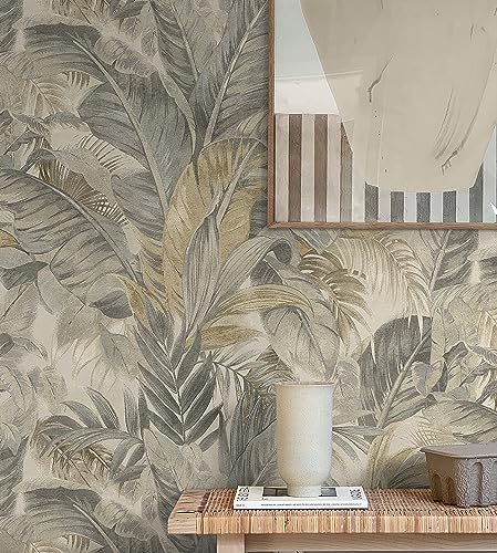 Image of Tommy Bahama Nassau Tropical Palm Peel and Stick Wallpaper, (Coconut Grey)