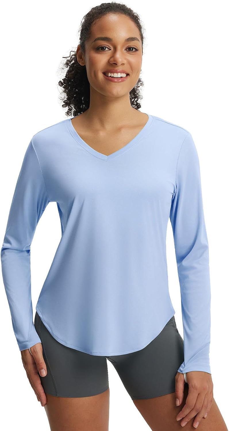 baleaf Women's UPF 50+ Sun Shirt Long Sleeve V Neck Outdoor | Lightweight, UV Protection, Quick Dry, Breathable, Moisture Wicking, Ideal for Hiking, Running, Gym, and Daily Activities