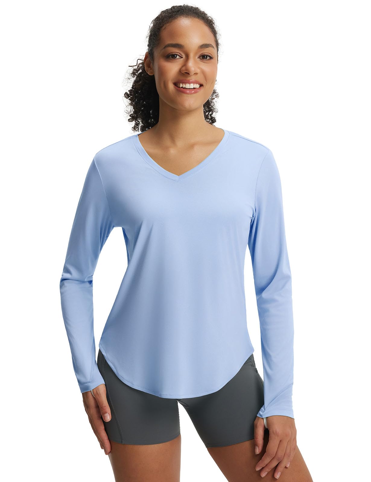 Women's Long Sleeve V Neck Sun Shirts UPF50+ Lightweight Quick Dry UV Protection Rash Guard Workout Hiking Running Top-image-40