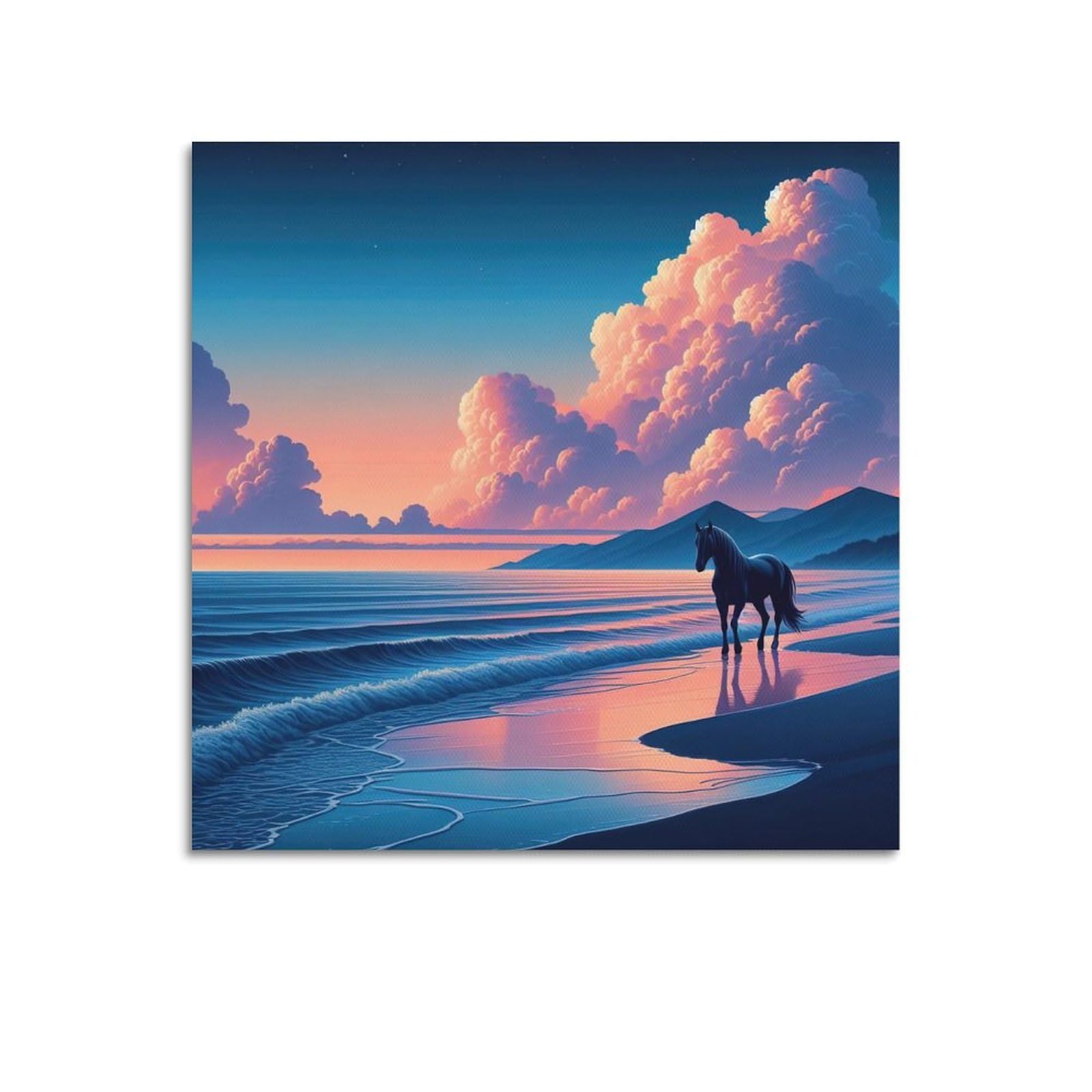 WZKTCL Animal Poster Sunset Beach Black Horse Poster Decorative Painting Canvas Wall Posters And Art Picture Print Modern Family Bedroom Decor Posters 16x16inch(40x40cm)