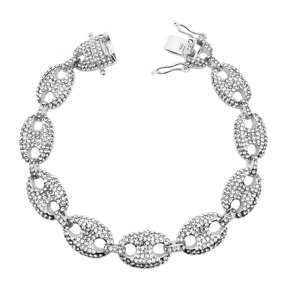 FW Jewelry Gold Mariner Cuban Link Chain for Men, Silver Iced Out Diamond Coffee-bean Cuban Link Chain Necklaces,Hip Hop Rapper Jewelry Chains 16-30