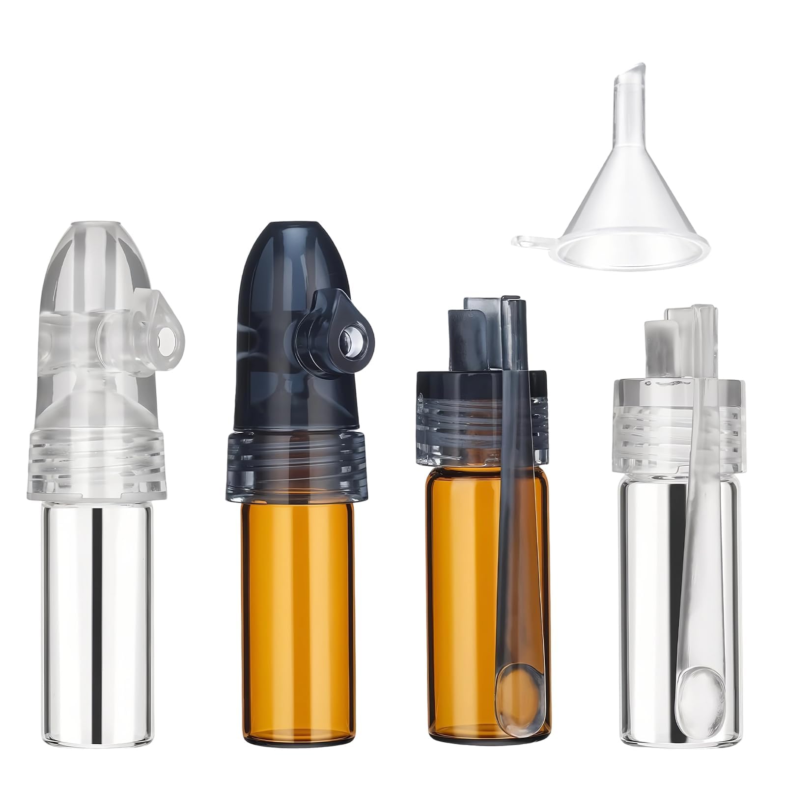 4 Pièces Sniffer Doseur, Couleurs Marron et Blanc Outils pour Épices en Poudre, Spice Bottles, Équipé D'un Petit Entonnoir, Idéal pour les Activités en Plein Air, le Camping et les Voyages