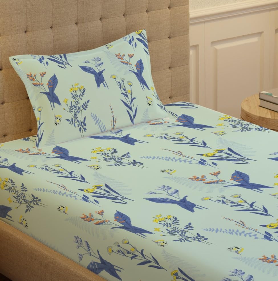 Urban Space 100% Cotton bedsheet for Single Bed, 200 TC Single Bed Sheet, Cotton bedsheet with 1 Pillow Cover (58 x 90 inches, Whisper Mint Blue)
