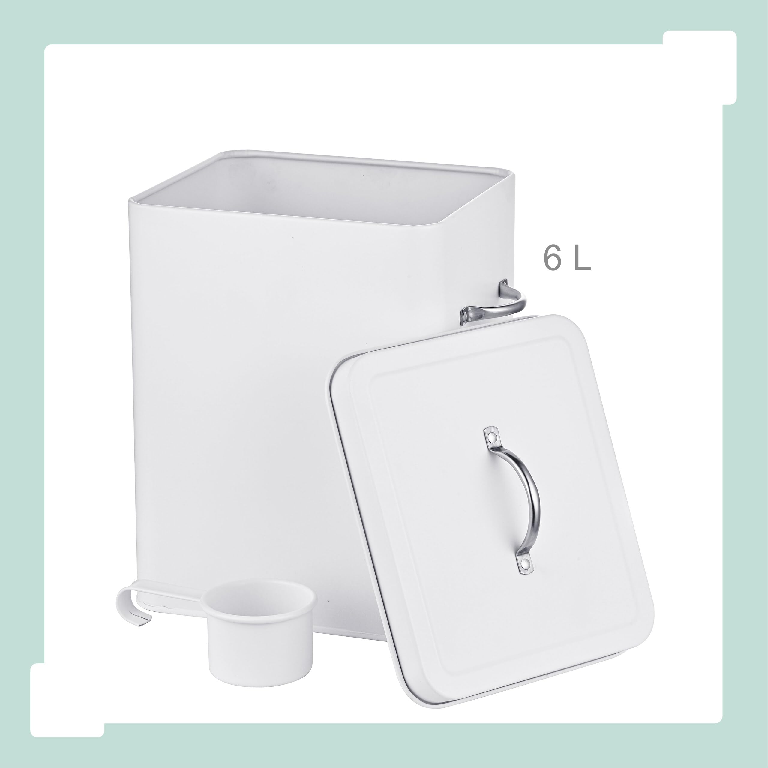 Relaxdays Contenitore per Polvere in Metallo 6L con Coperchio e Misurino, Design retrò, Bianco, 25.5x18x15.5 cm