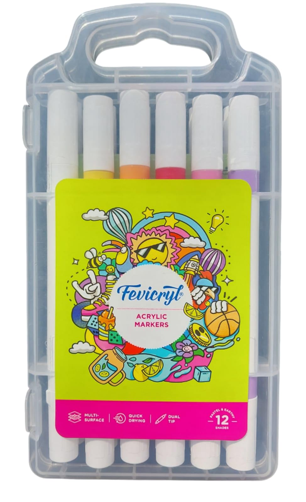 Fevicryl Acrylic Markers, Assorted Colours,12 Shades, Ideal for Paper, Wood, Canvas, Metal, Glass, Stone, Ceramic, Plastic, Fabric,-image-46