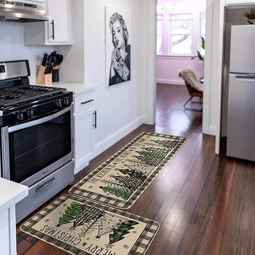 Miniatura 4 de ARKENY AKM002 - Juego de 2 tapetes de cocina con texto en inglés "Merry Christmas", antideslizantes, absorbentes, tapetes decorativos para cocina,