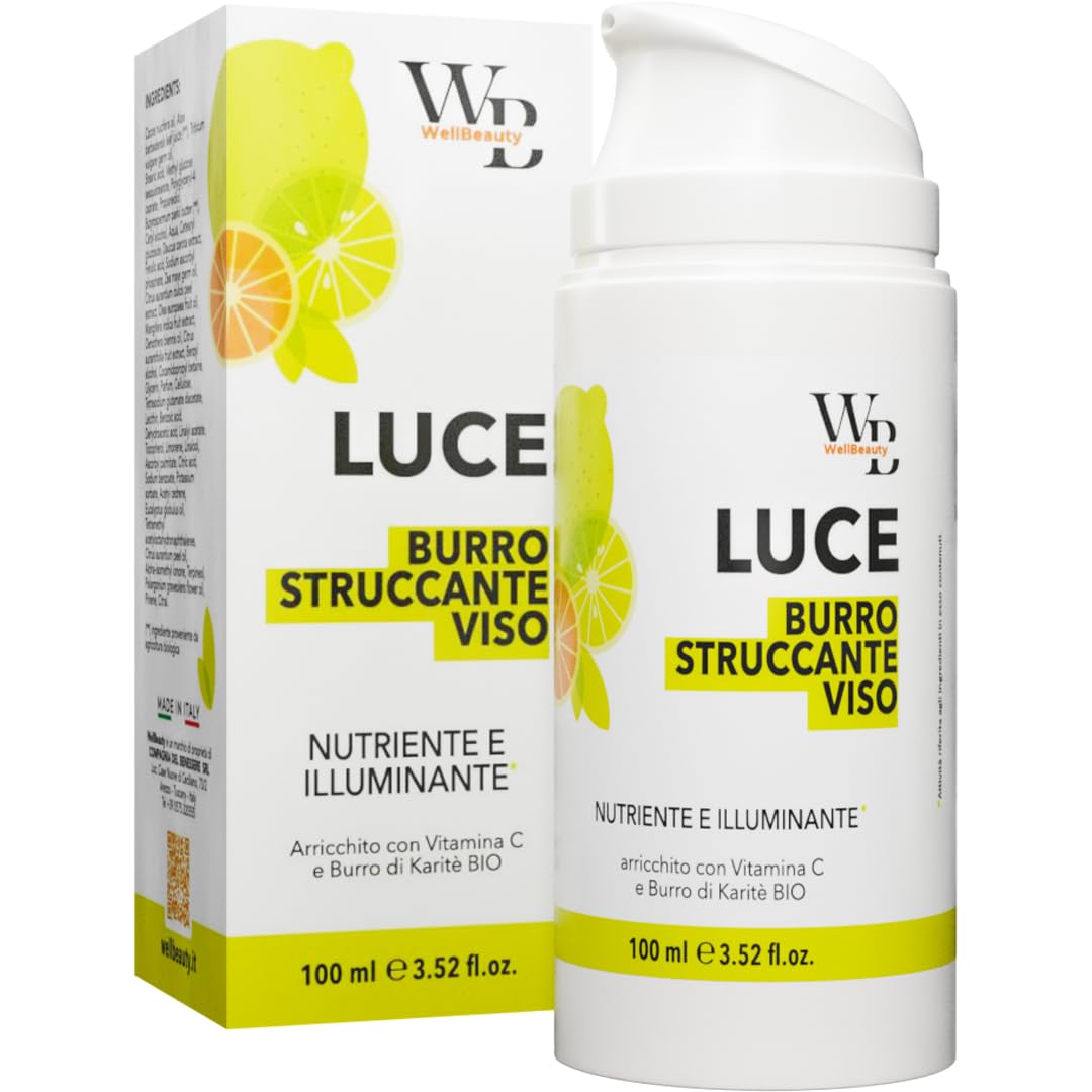 WELLBEAUTY Burro Struccante 100ml, Detergente Viso e Occhi, Airless Formato Viaggio, Anti-Pollution, Cleansing Balm, Doppia Detersione, Makeup Remover, Olio Di Cocco, Per Pelli Sensibili, Vit. C