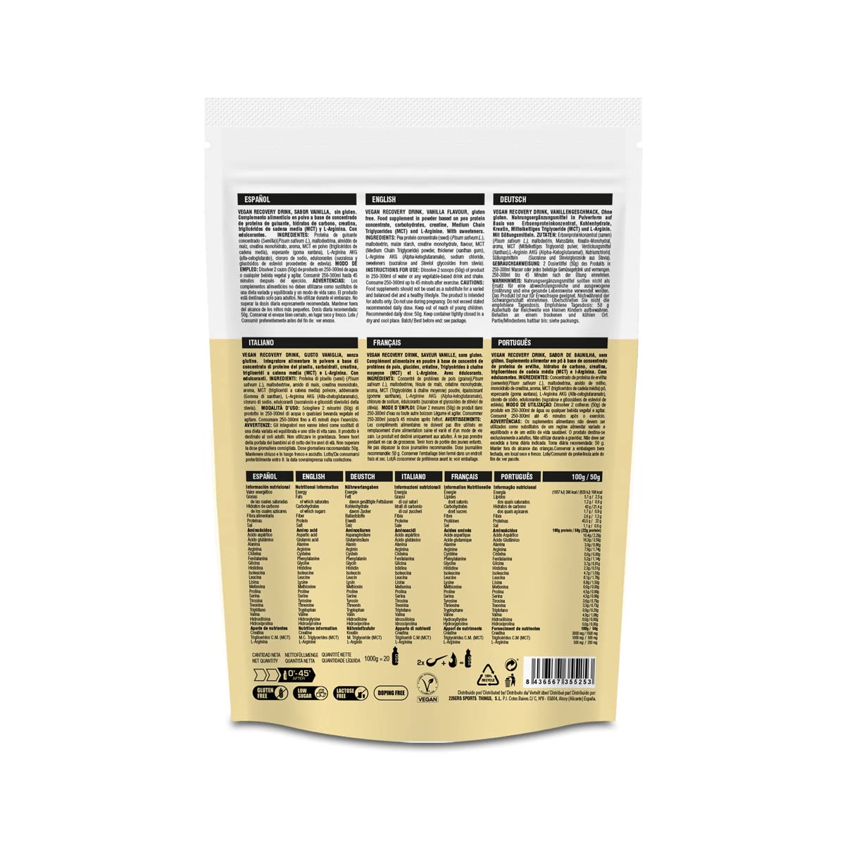 226ERS | Proteine del Pisello Vegane in Polvere, Gluten Free, Proteine Post Workout Senza Lattosio, Integratore Proteico con L Arginina et Creatina, Crema alla Vaniglia - 1kg