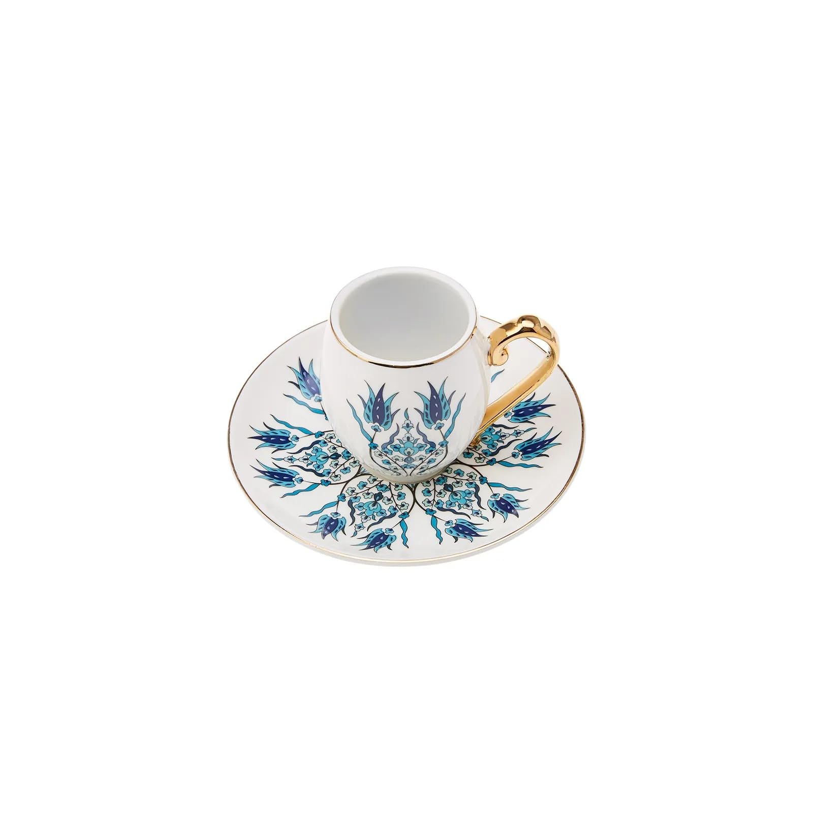 Karaca Iznik Kaffeeservice für 6 Personen -12 teilig, Traditional Türkisch Kaffeetassen Set mit Untertassen, Espressotassen, Mochatassen Set aus Porzellan, Cappuccino