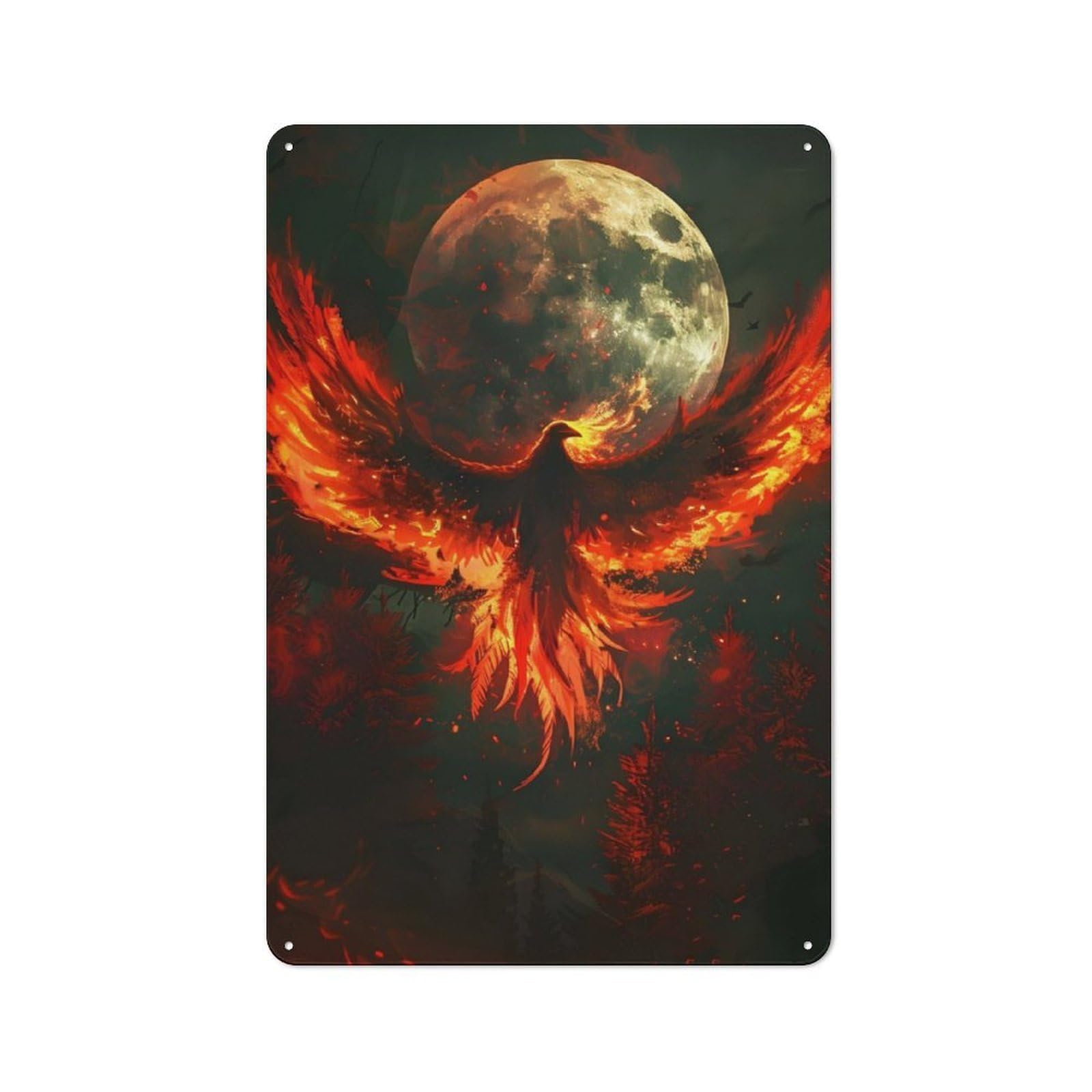 Junmoney Phoenix Full Moon Retro Metal Plaque 30X20cm For Garage Or Workshop, Housewarming Wall Decor For People Furnishing Garage And Workshop