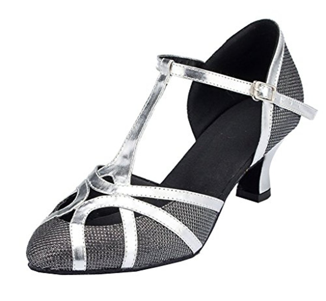 TDA Womens Mid Heel Black PU Leather Salsa Tango Ballroom Latin Party Dance Shoes CM101 9 M US