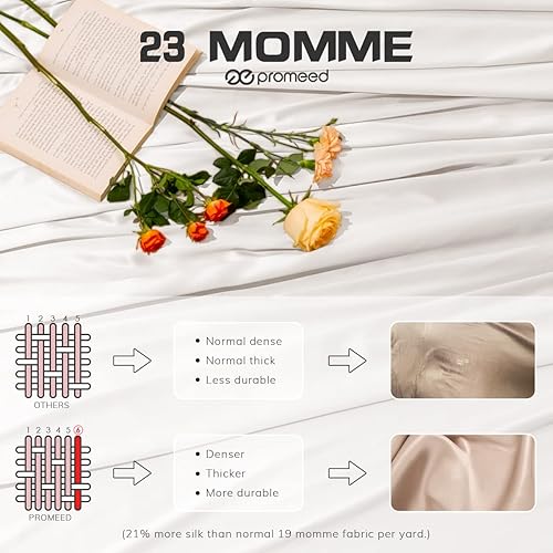 Miniatura 9 de Juego de sábanas bajeras de 3 piezas 100% seda 23 Momme tamaño King con sábana bajera y 2 fundas de almohada, bolsillo profundo de 16 pulgadas,