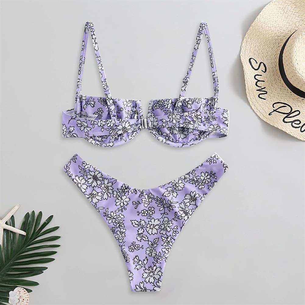 Amazon.co.jp: UXZDX 水着女性花柄プリントハイカットv有線ビキニ2021