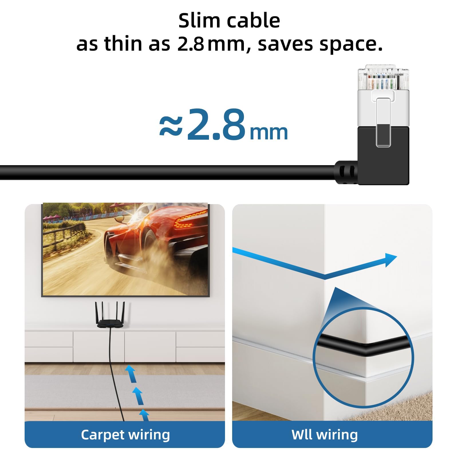 Cable Ethernet Gigabit Cat6 con ángulo Recto de 90° 0.5M 5 Piezas, UTP | Cable de Red 90 grados Fino, Cordón RJ45 Acodado 90°, Cordón Internet Cat6a Delgado, para Mac, PC, Router, PS4/5 (Negro)
