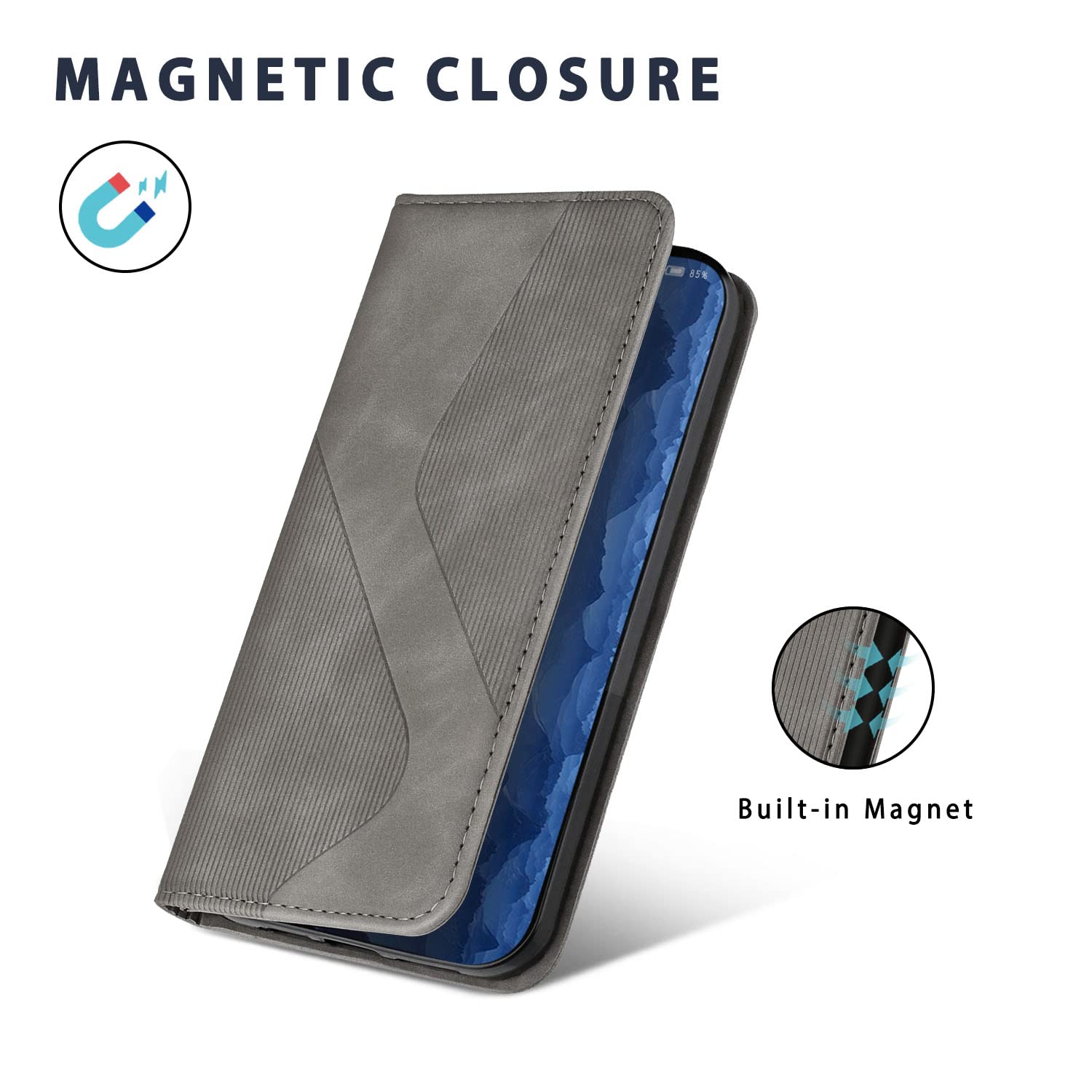 Case Compatible with Xiaomi Redmi A1, Premium PU Leather Wallet Case with [Card Slots] [Viewing Stand], Shockproof Flip Cover for Redmi A1 (Grey) — view 5