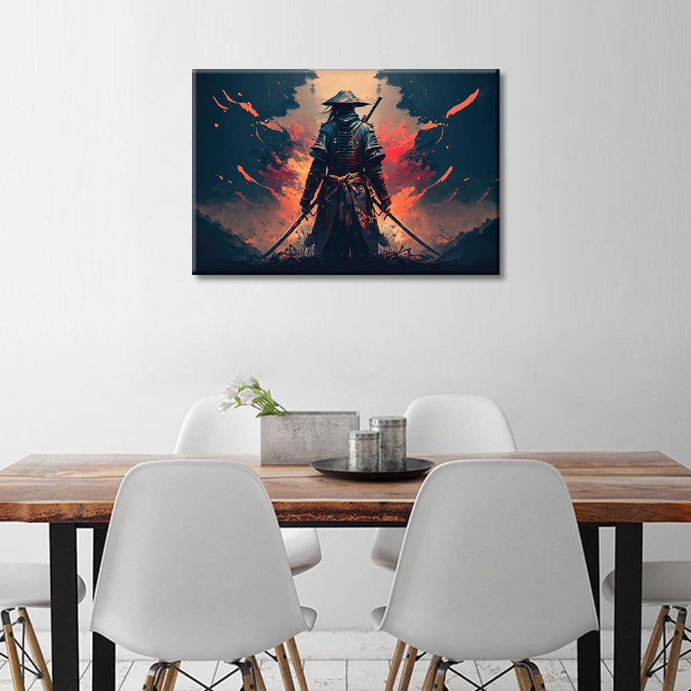 TISHIRON Bathroom Decor Wall Art A Samurai with a Katana Wall Decor 1 Piece Warrior Posters and Prints Warrior Wall Decoration for Living Room Office Bedroom Framed Ready to Hang (16''Wx 24''H) - Image 3