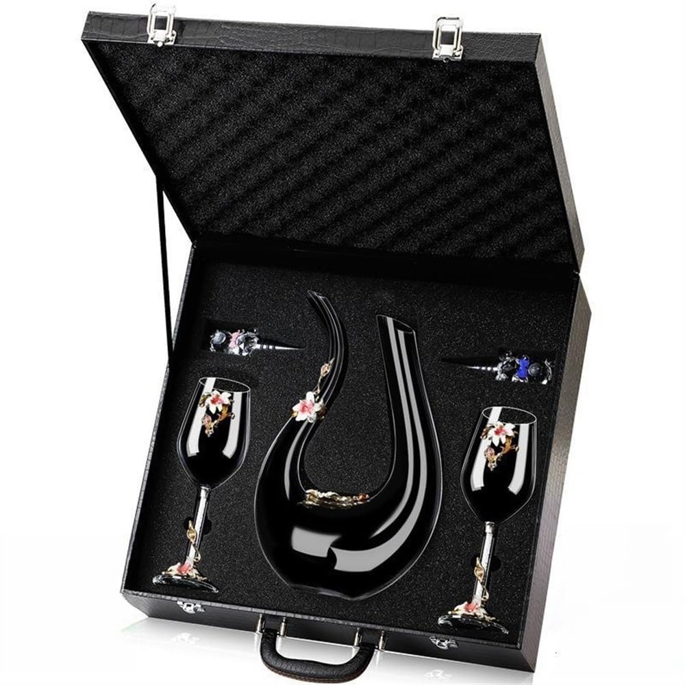 Enamel Luxury Crystal Glass Wine Decanter Aerator Creative Lead-free Wine Breather Carafe Classic Wine Carafe Unique Wine Decanter (Color : I-1500ml+2cup(350ml)) (I 1500ml+2cup(350